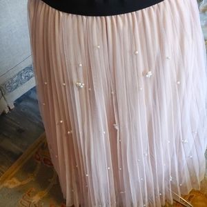 Peach/pink Chiffon skirt w pearl embellishments. Ankle length waist 31"